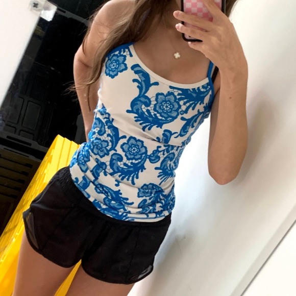 lululemon athletica Tops - Power Y Tank Laceoflage Polar Cream/Beaming Blue